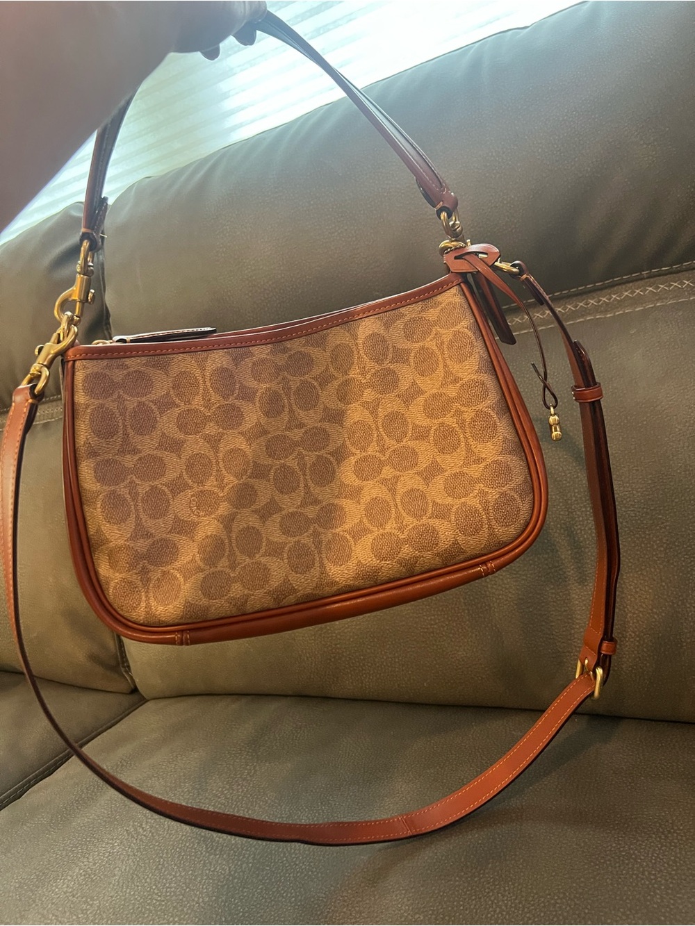 Coach Brown Signature Canvas Shoulder Bag with Saddle Trim - Picture 3 of 8